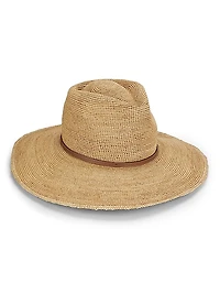 Faux-Leather-Trim Raffia Cowboy Hat