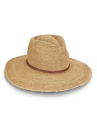 Faux-Leather-Trim Raffia Cowboy Hat