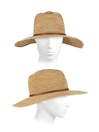Faux-Leather-Trim Raffia Cowboy Hat