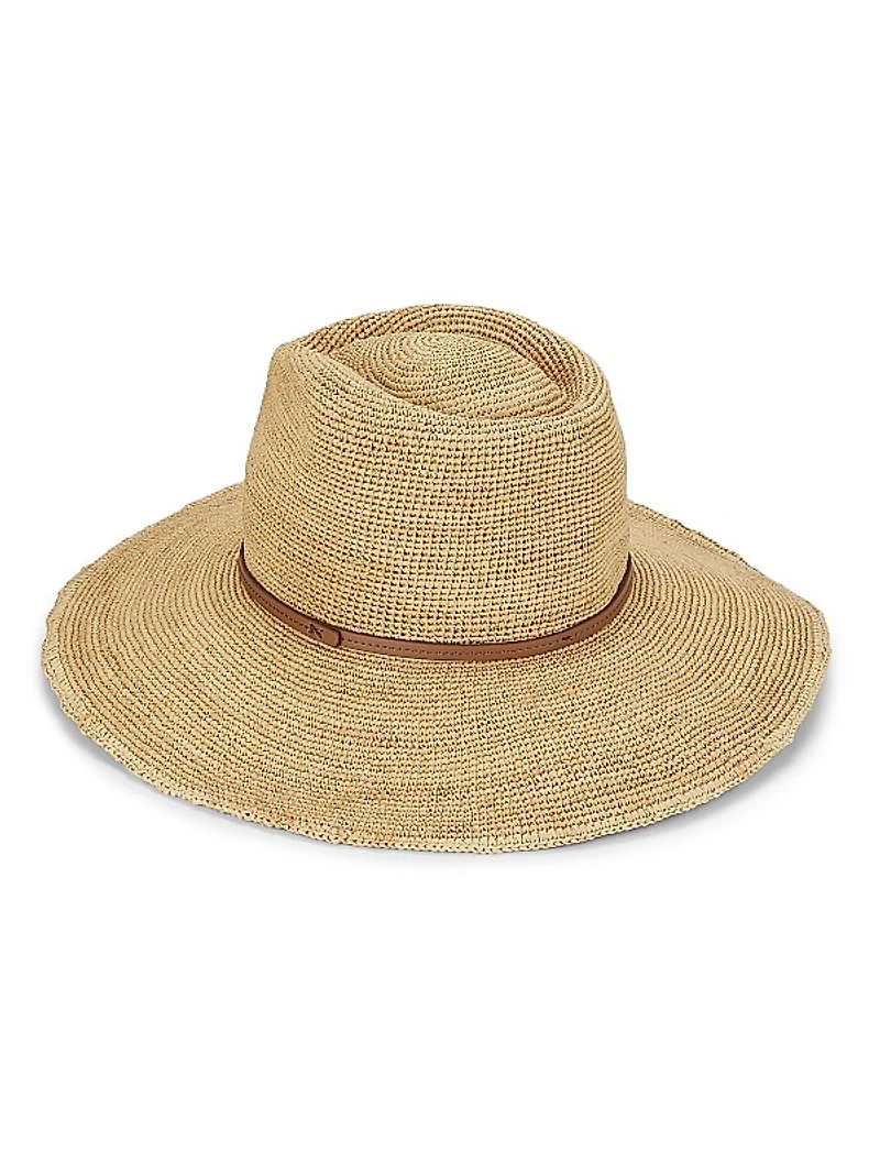 Faux-Leather-Trim Raffia Cowboy Hat