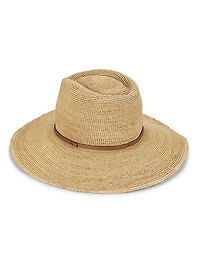 Faux-Leather-Trim Raffia Cowboy Hat