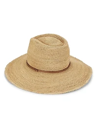 Faux-Leather-Trim Raffia Cowboy Hat