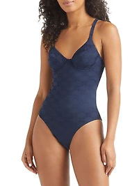 Turtle Monogram Jacquard One-Piece Swimsuit