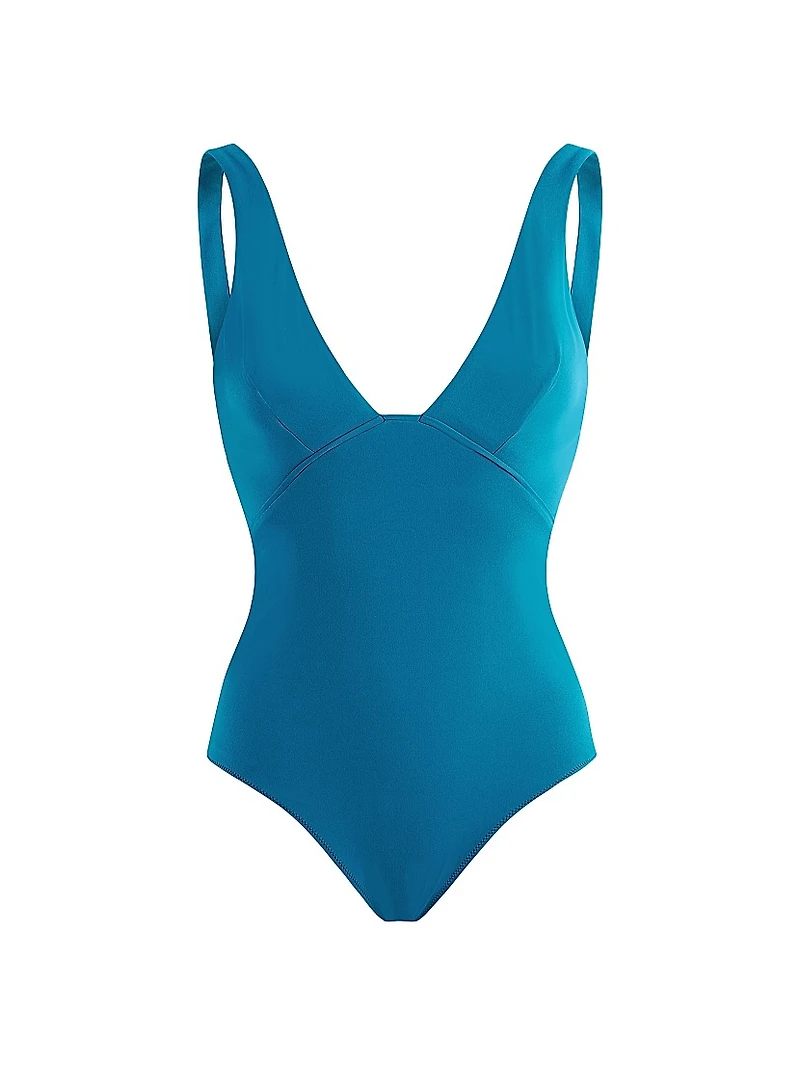 Stretch-Jersey Plunging V-Neck One-Piece Swimsuit