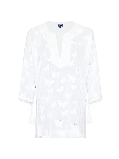 Butterfly-Embroidered Swim Cover-Up Minidress