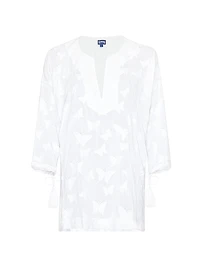 Butterfly-Embroidered Swim Cover-Up Minidress