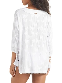 Butterfly-Embroidered Swim Cover-Up Minidress