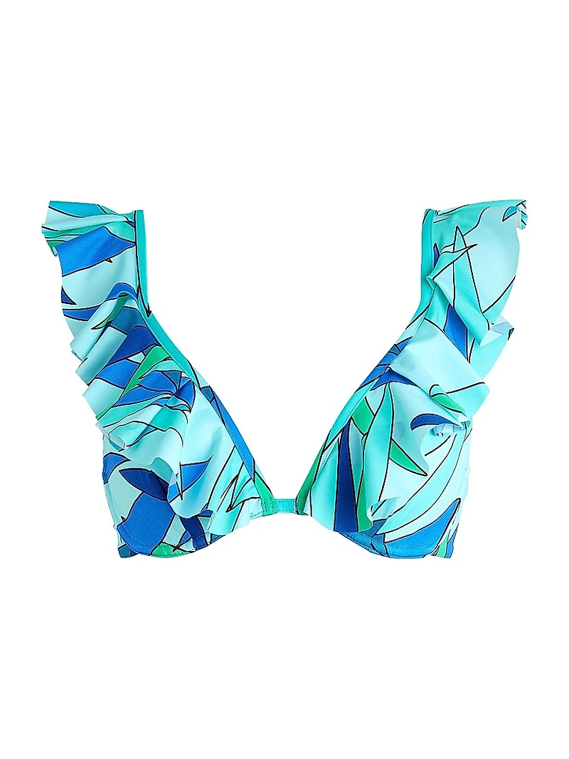 Abstract-Print Ruffled Underwire Bikini Top