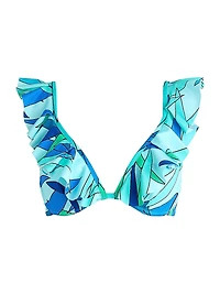Abstract-Print Ruffled Underwire Bikini Top