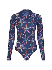 Disco Stars Mock Turtleneck One-Piece Rashguard