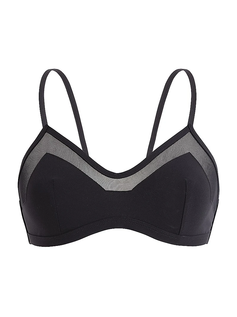 Stretch Jersey Sheer-Trim Full Coverage Bikini Top
