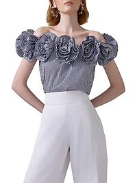 Cabana Floral-Appliquéd Striped Cotton Off-The-Shoulder Top