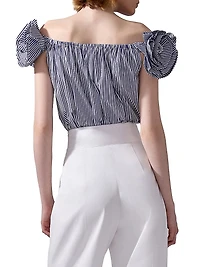 Cabana Floral-Appliquéd Striped Cotton Off-The-Shoulder Top