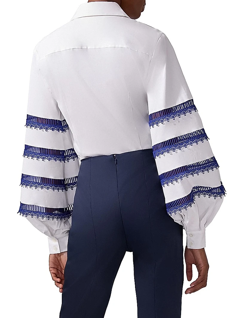 Cabana Embroidered Striped Puff-Sleeve Blouse