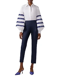 Cabana Embroidered Striped Puff-Sleeve Blouse