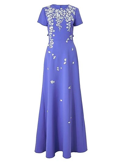 Cabana Floral-Embroidered Bow Gown