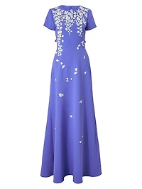 Cabana Floral-Embroidered Bow Gown