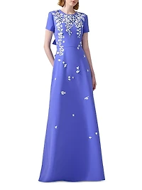 Cabana Floral-Embroidered Bow Gown