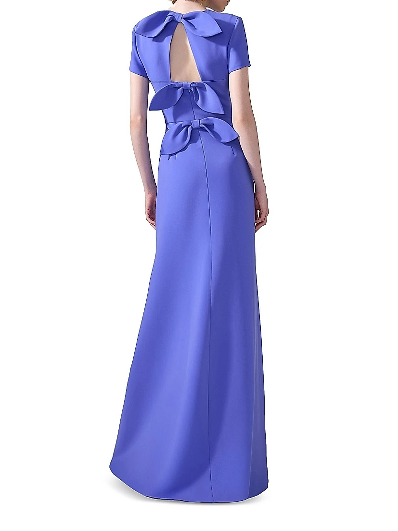 Cabana Floral-Embroidered Bow Gown