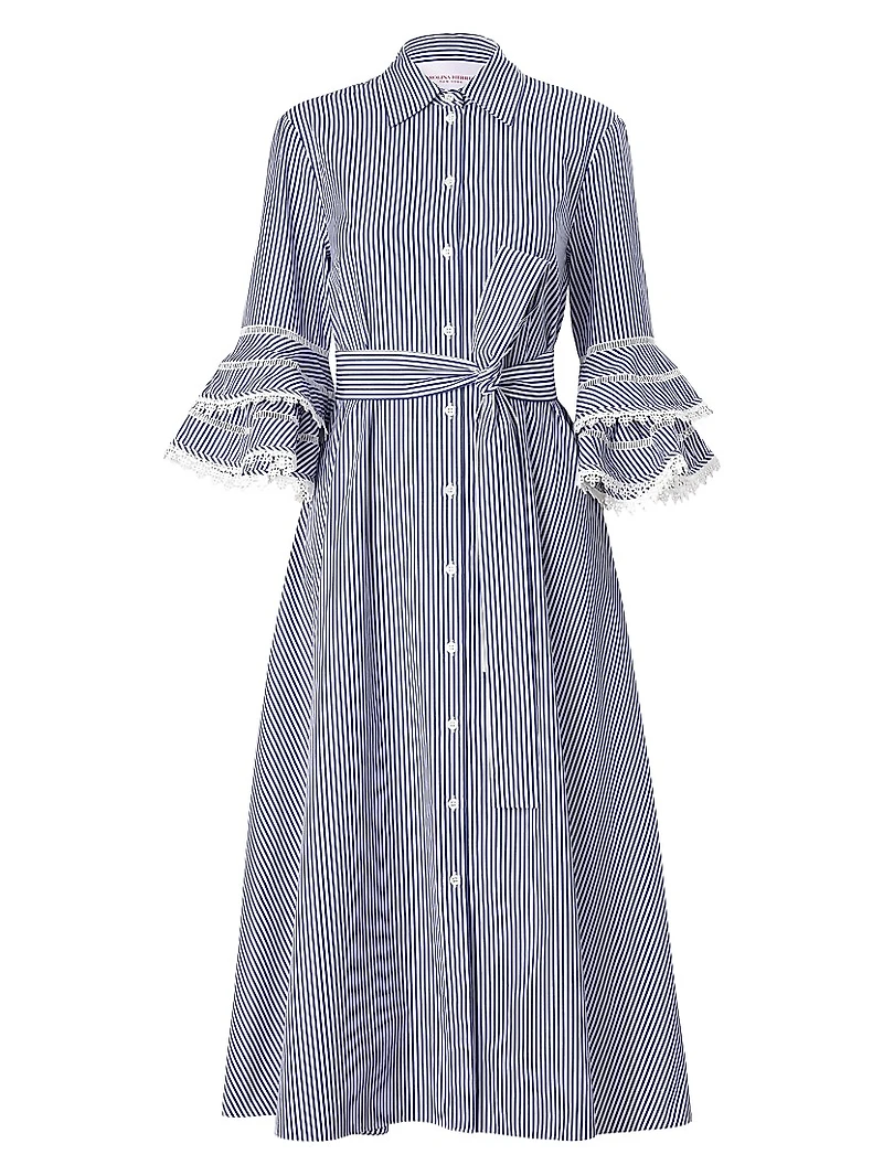 Cabana Tiered Ruffled Tie-Waist Shirtdress