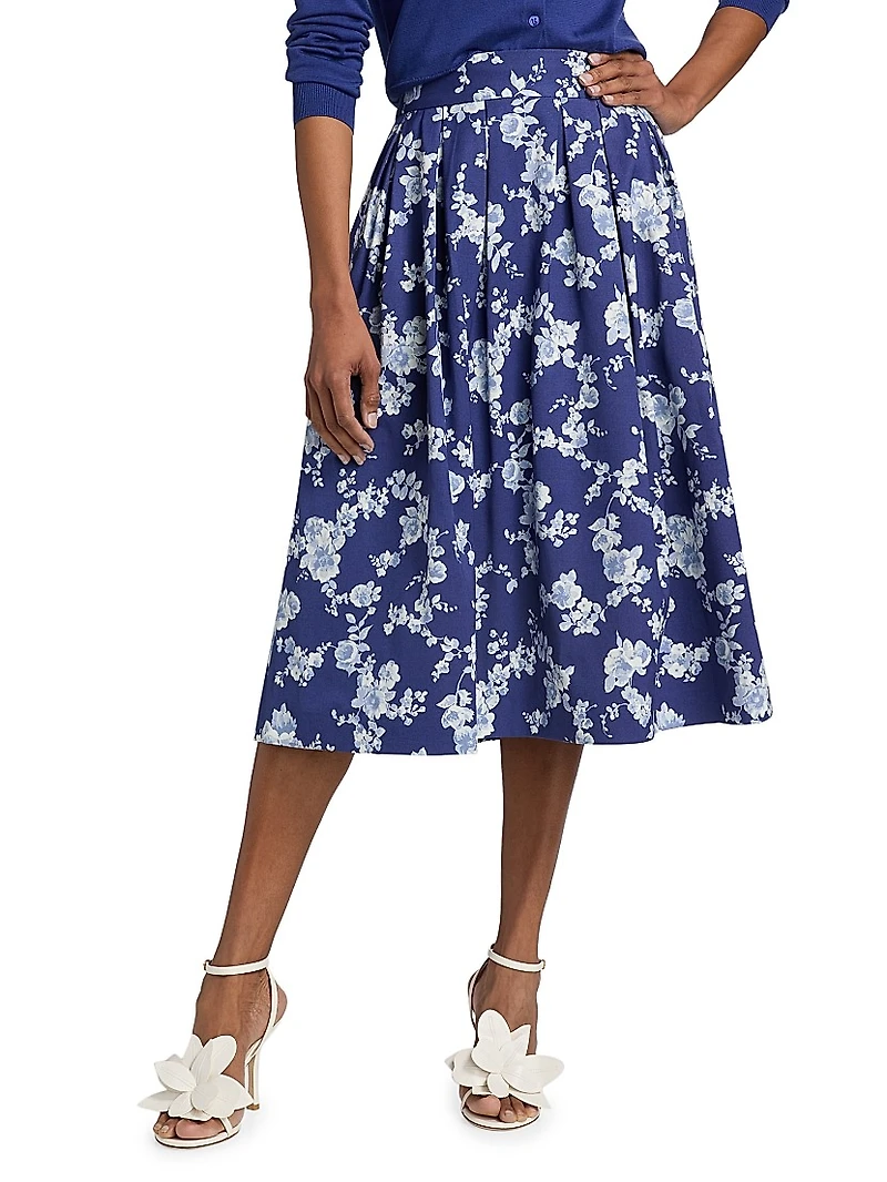 Floral Pleated Midi-Skirt