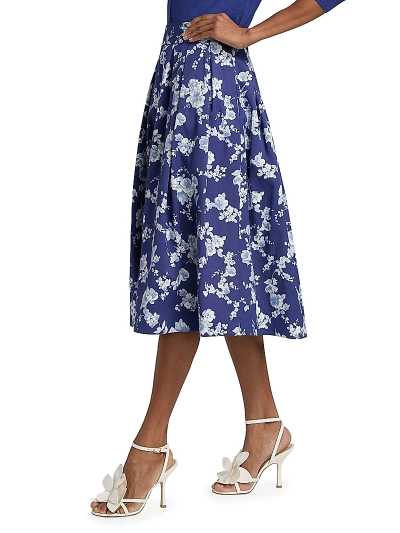 Floral Pleated Midi-Skirt