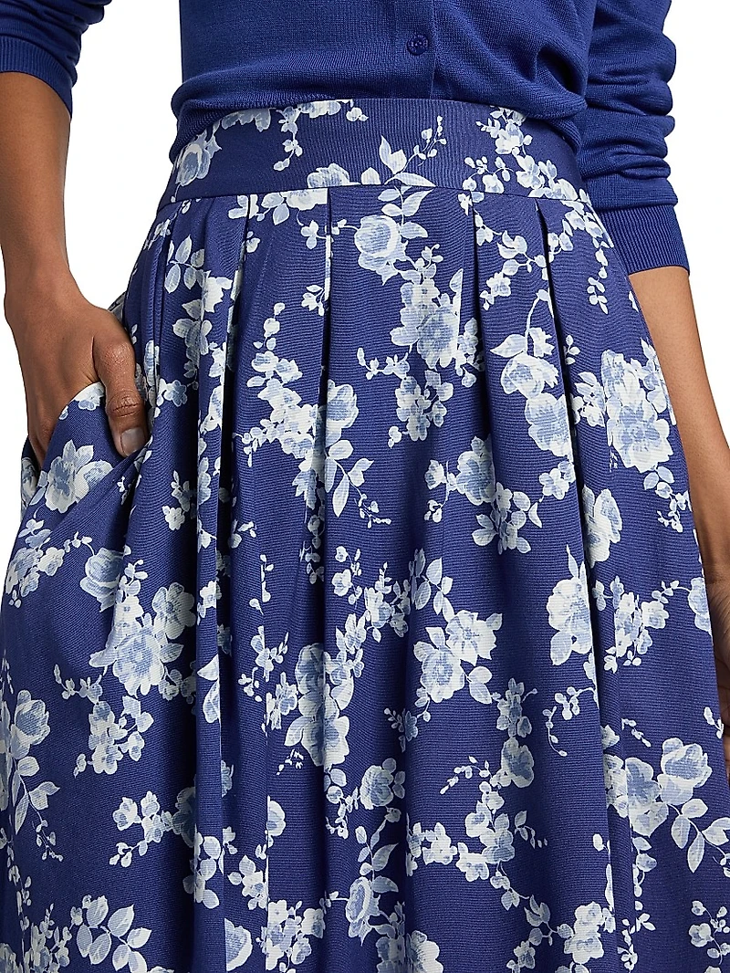 Floral Pleated Midi-Skirt