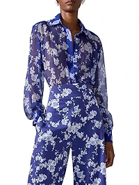 Cabana Floral Silk Button-Front Blouse