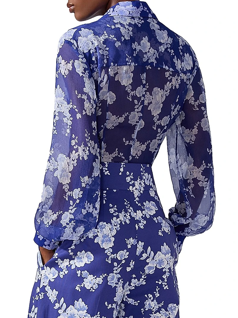 Cabana Floral Silk Button-Front Blouse
