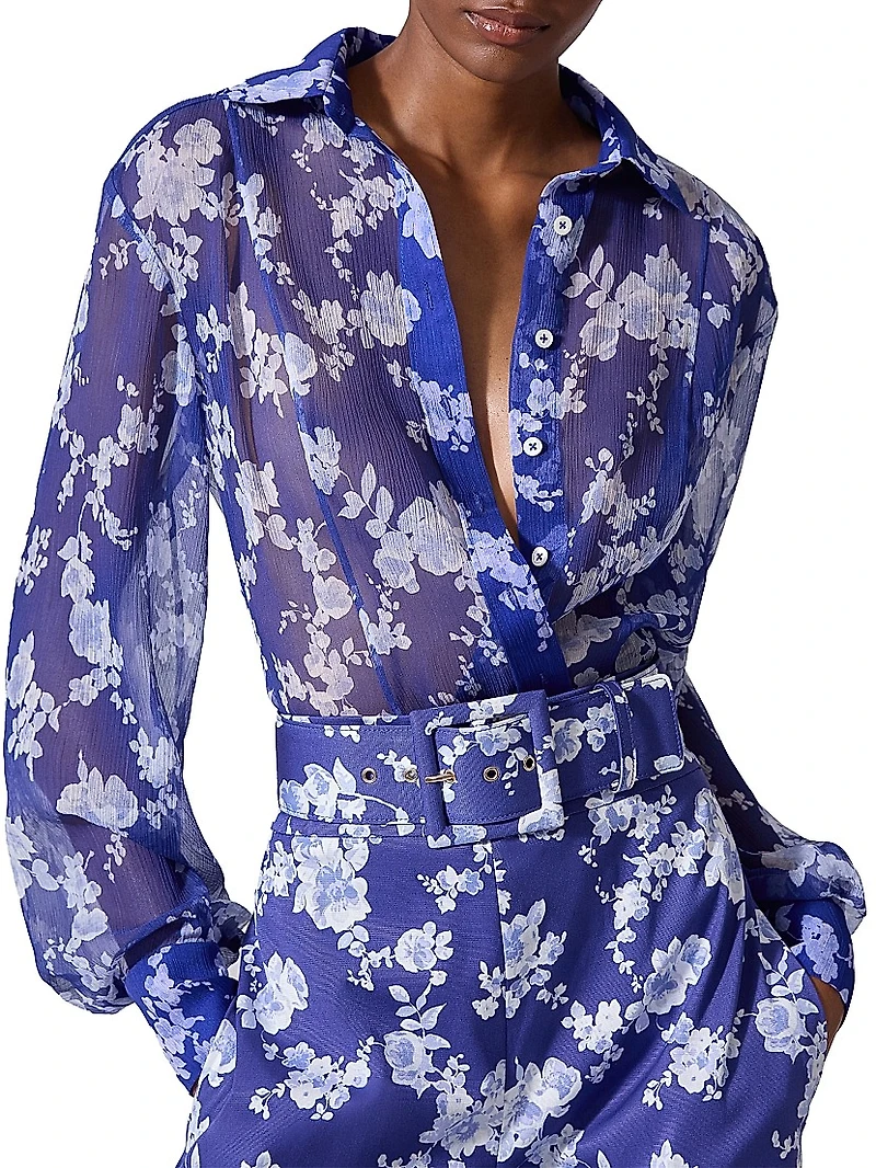 Cabana Floral Silk Button-Front Blouse