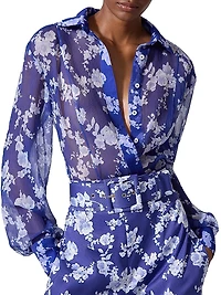Cabana Floral Silk Button-Front Blouse