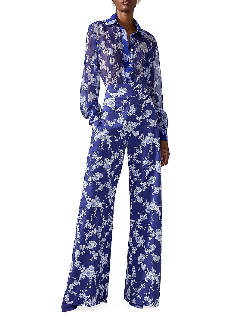 Cabana Floral Silk Button-Front Blouse