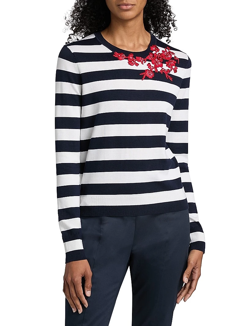 Embroidered Striped Sweater
