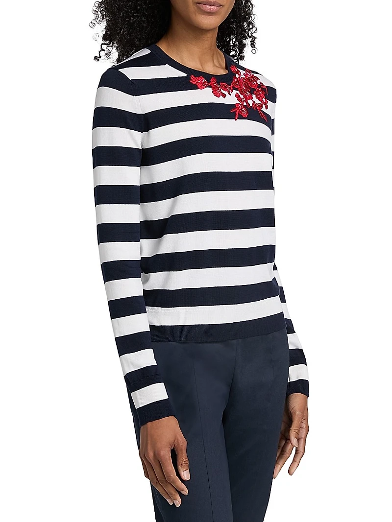 Embroidered Striped Sweater