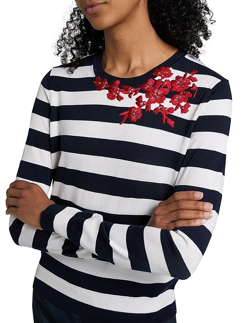 Embroidered Striped Sweater
