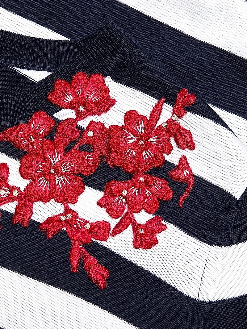 Embroidered Striped Sweater