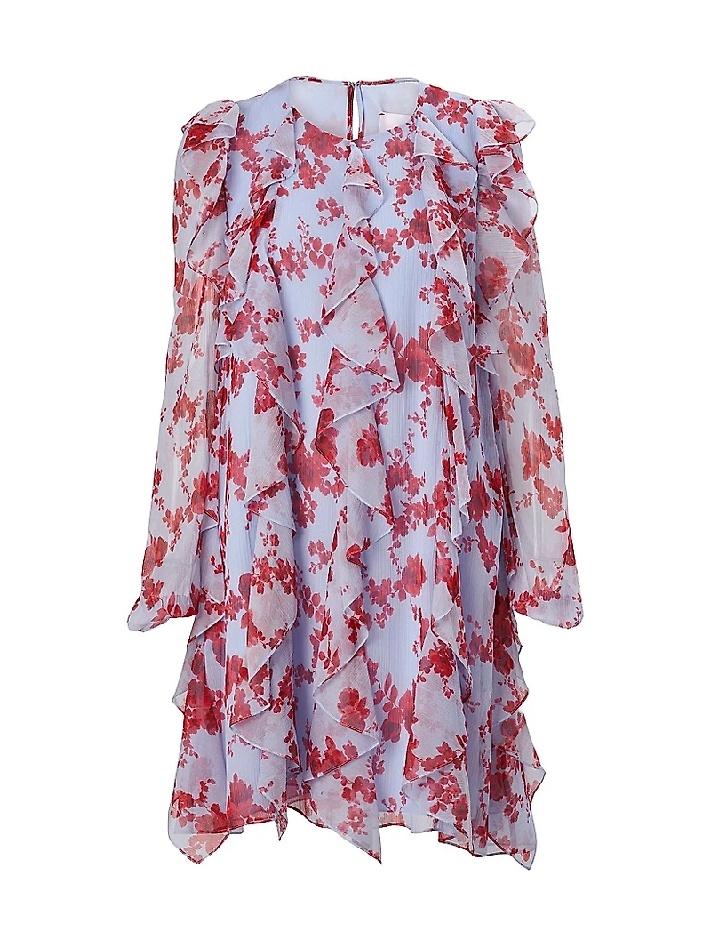Cabana Ruffled Floral Silk Minidress