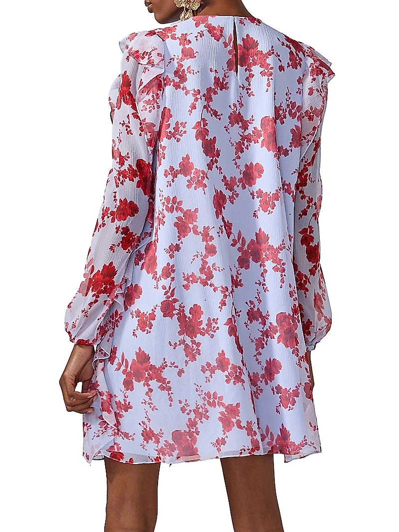 Cabana Ruffled Floral Silk Minidress