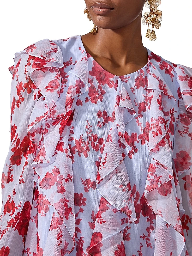 Cabana Ruffled Floral Silk Minidress