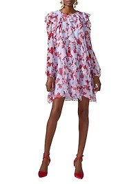 Cabana Ruffled Floral Silk Minidress