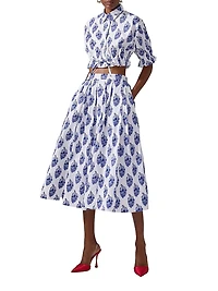 Cabana Floral Stretch-Cotton Button-Front Crop Top