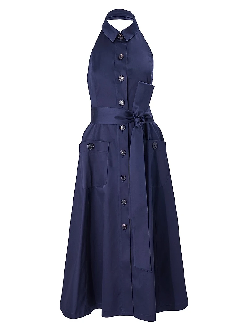 Cabana Button-Front Halterneck Midi-Dress