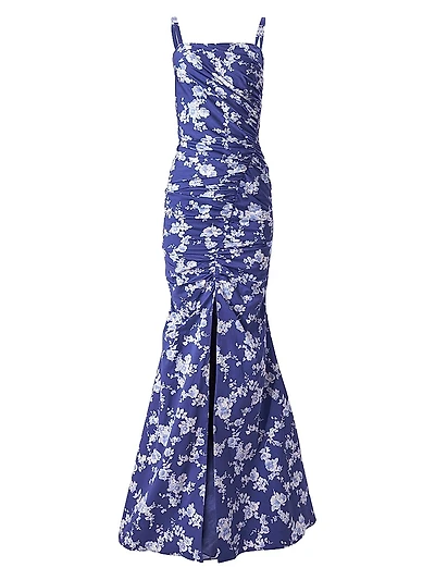Cabana Floral Stretch-Cotton Gathered Gown
