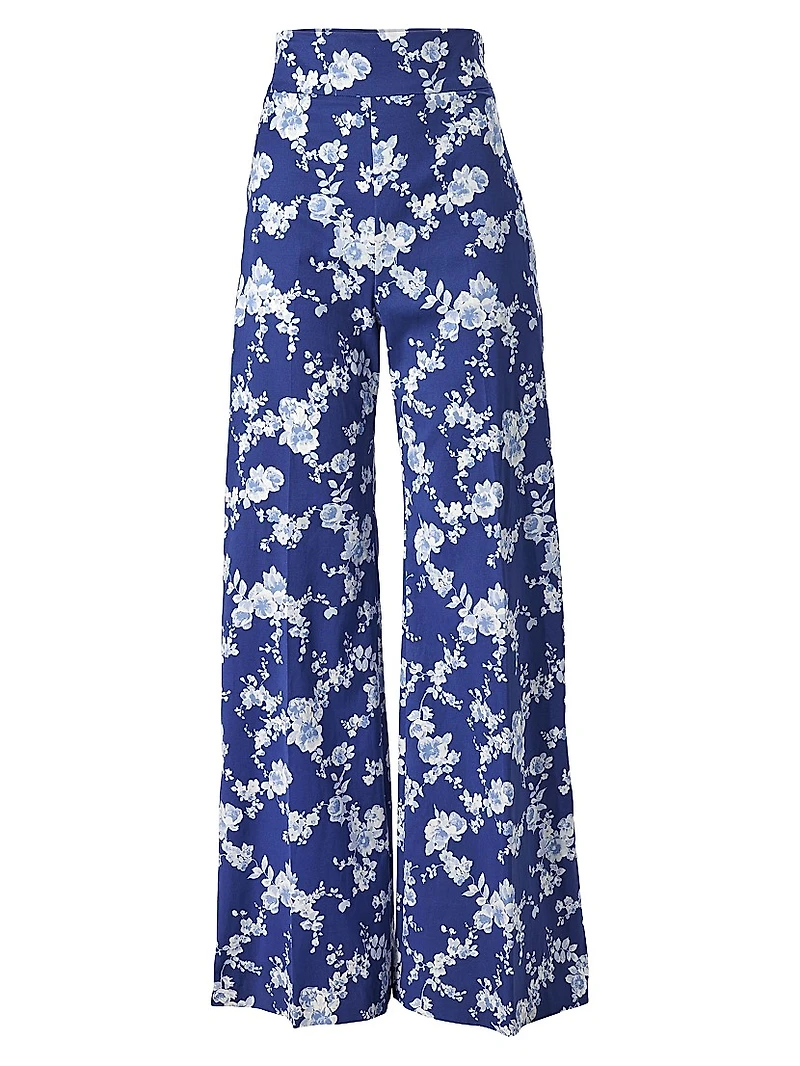 Cabana Floral Cotton-Blend Wide-Leg Pants
