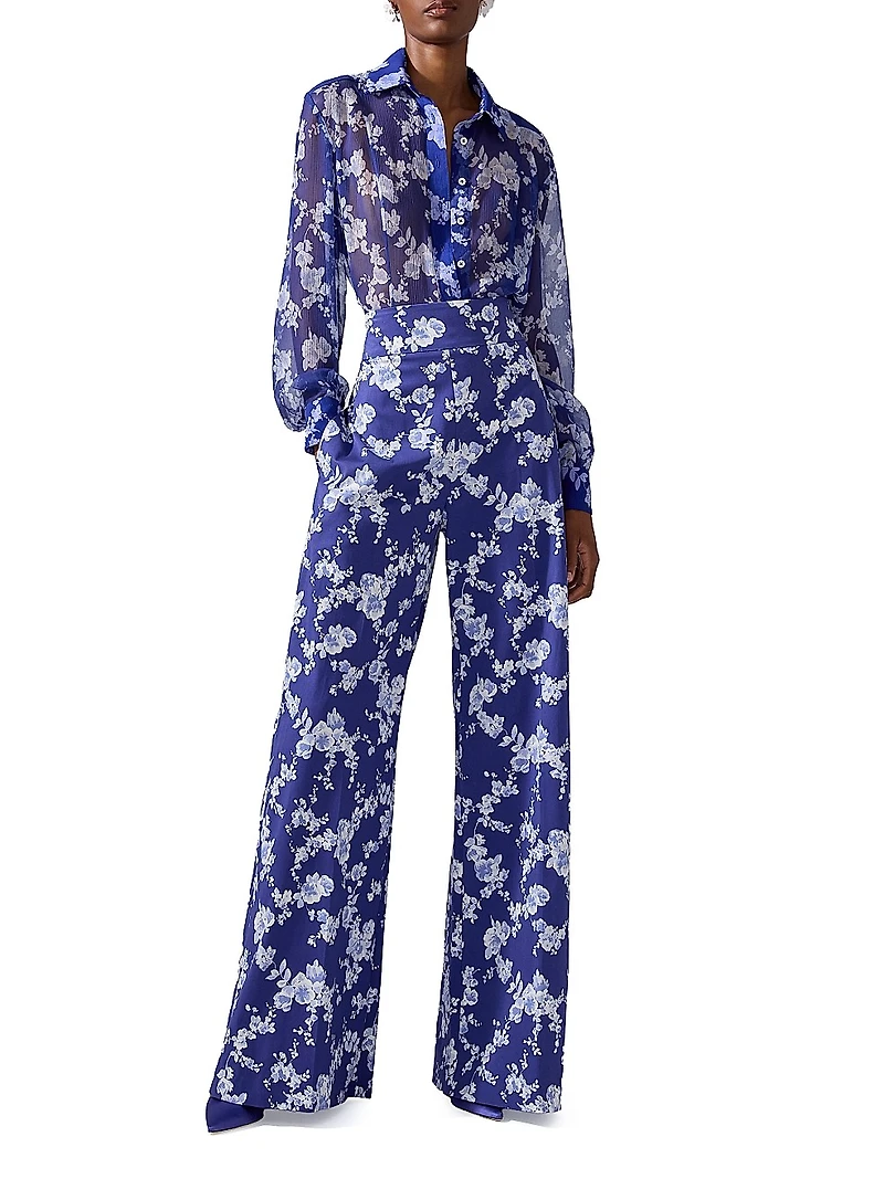 Cabana Floral Cotton-Blend Wide-Leg Pants