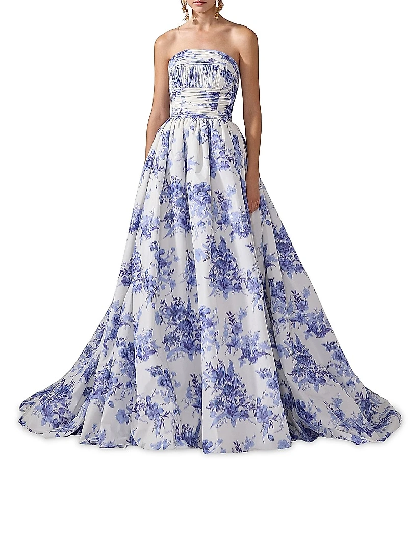 Cabana Floral Strapless Gathered Ball Gown