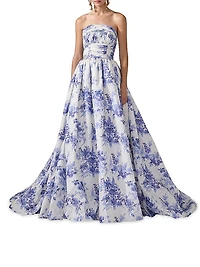 Cabana Floral Strapless Gathered Ball Gown