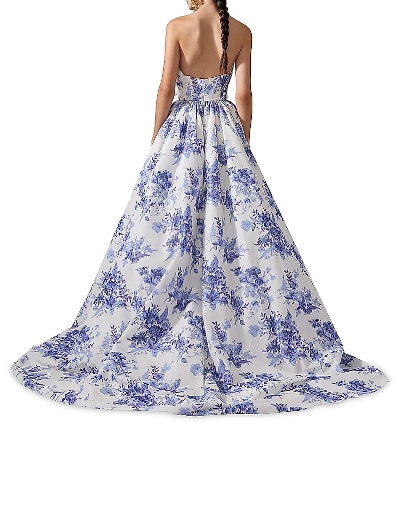 Cabana Floral Strapless Gathered Ball Gown