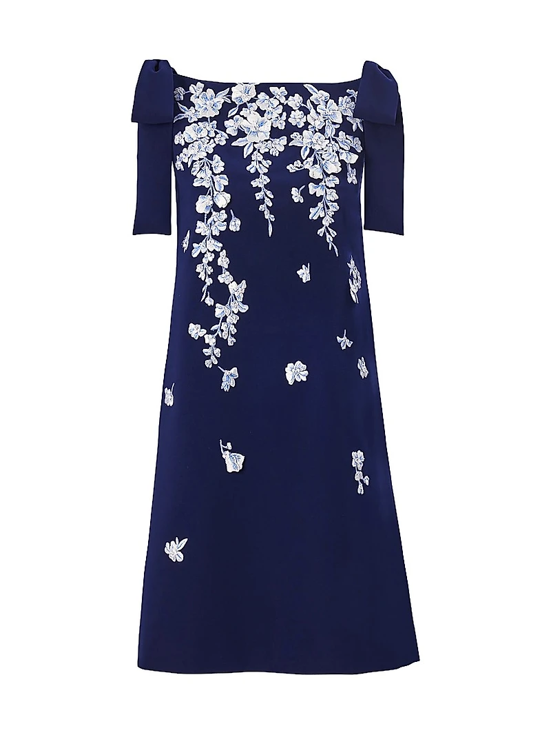 Cabana Floral Embroidered Bow Shift Dress