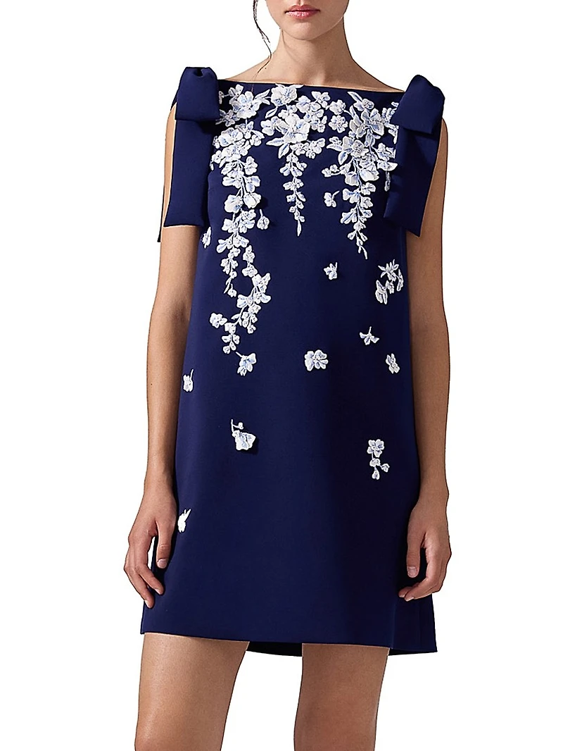 Cabana Floral Embroidered Bow Shift Dress